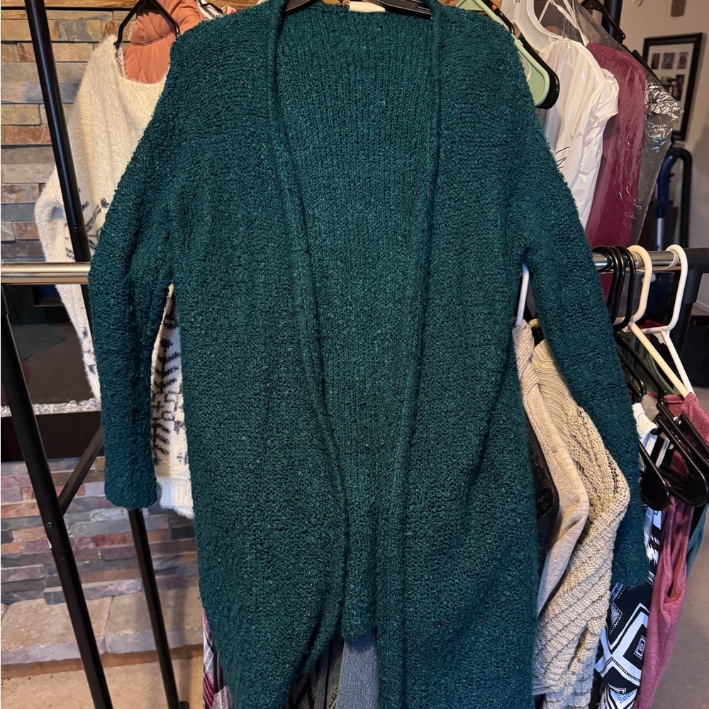 Olive & Oak Teal Open-Front Plush Cardigan